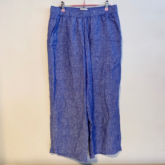 Cynthia Rowley Pants - Cynthia Rowley 100% Linen Wide Leg Cropped Ankle Pants Elastic Waist Blue Size L